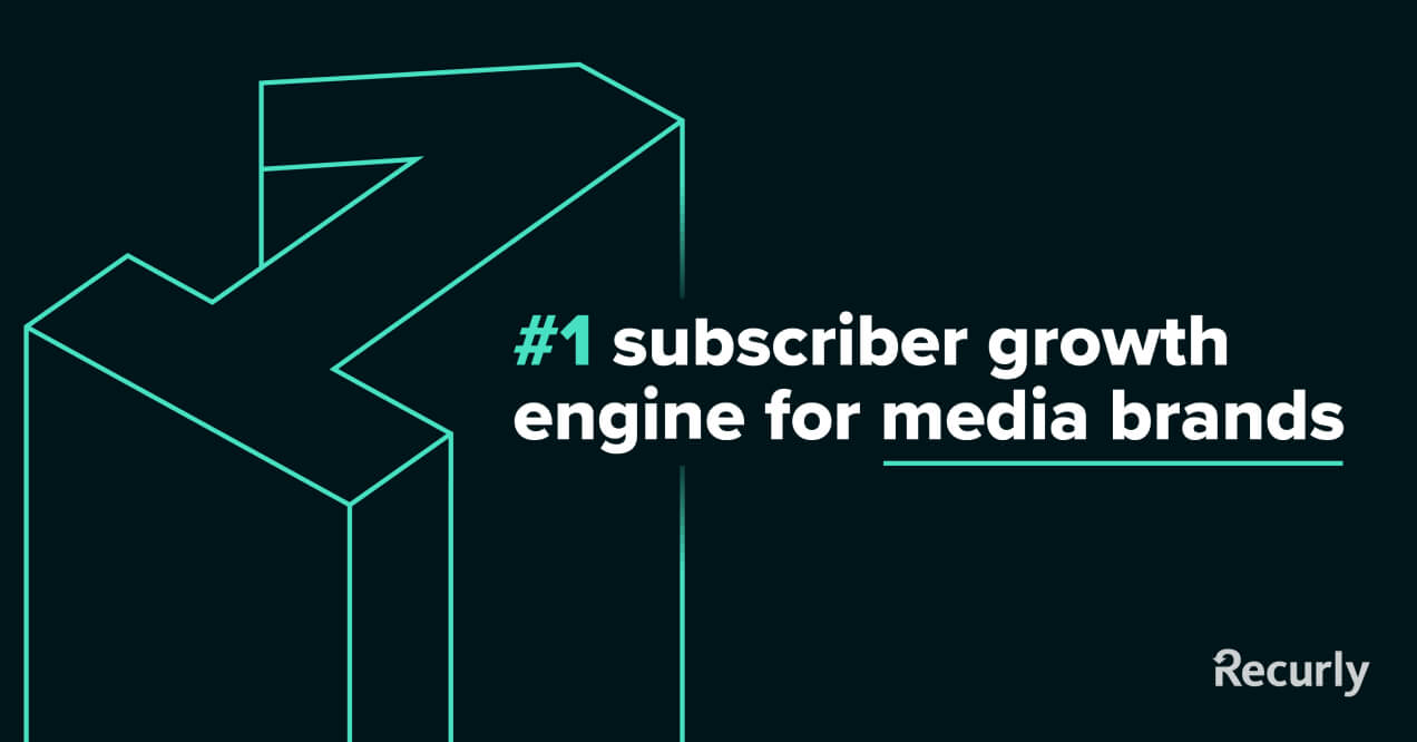 Ad: Large wireframe 1 with electric turquoise lines. #1 subscriber growth engine for media brands. Recurly.